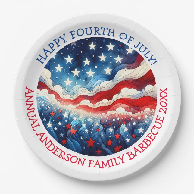 Happy Fourth of July Personalized Paper Plates (Front)