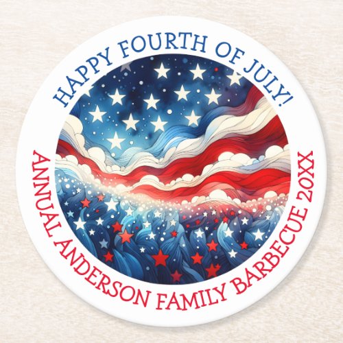 Happy Fourth of July Personalized Round Paper Coaster