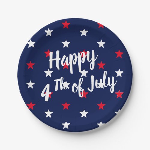 Happy fourth of July red white and navy blue stars Paper Plates