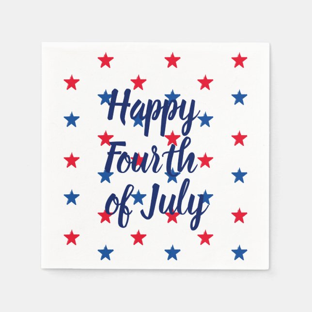 Happy fourth of July red white blue stars Napkins (Front)