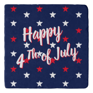 Happy fourth of July, red white blue stars stone Trivet