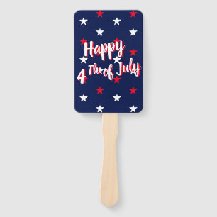 Happy fourth of July, red white navy blue stars Hand Fan