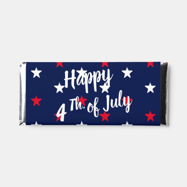 Happy Fourth of July red white & navy blue stars Hershey Bar Favors (Front)