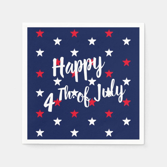 Happy Fourth of July red white & navy blue stars Napkins (Front)