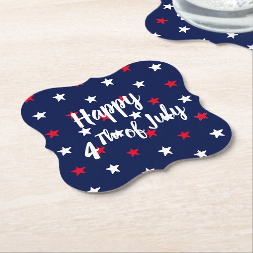 Happy fourth of July red white navy blue stars Paper Coaster