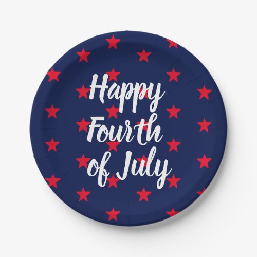 Happy fourth of July red white navy blue stars Paper Plates