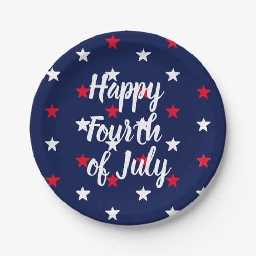 Happy fourth of July red white navy blue stars Paper Plates