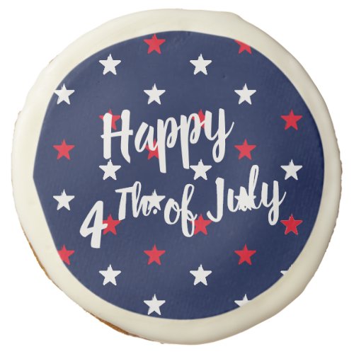 Happy Fourth of July red white  navy blue stars Sugar Cookie