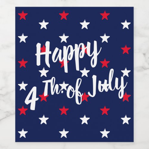 Happy Fourth of July red white  navy blue stars Wine Label