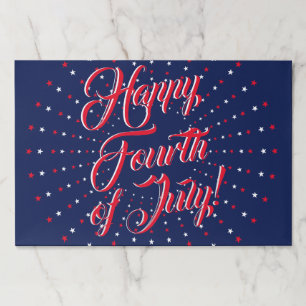 Happy Fourth of July script navy stars placemats