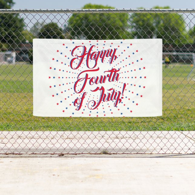 Happy Fourth of July script red white & blue stars Banner (Insitu)