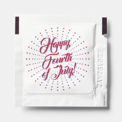 Happy Fourth of July script red white blue stars Hand Sanitizer Packet