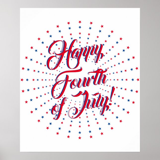 Happy Fourth of July script red white & blue stars Poster (Front)