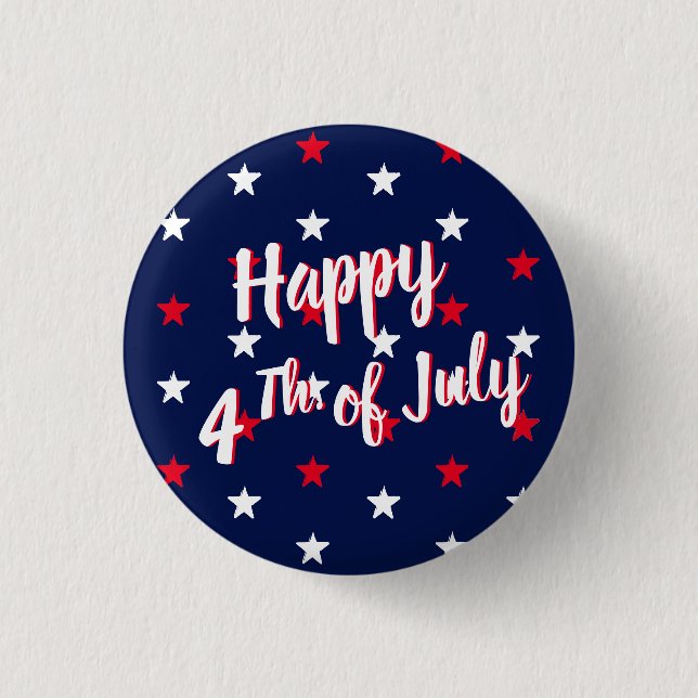 Happy fourth of July script red white navy stars Button (Front)