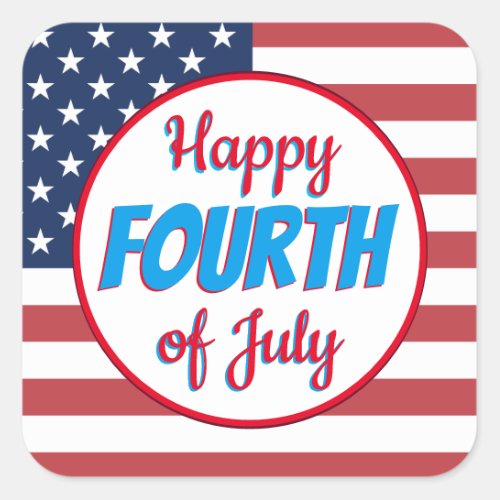 Happy Fourth Of July Stripes and Stars Square Sticker