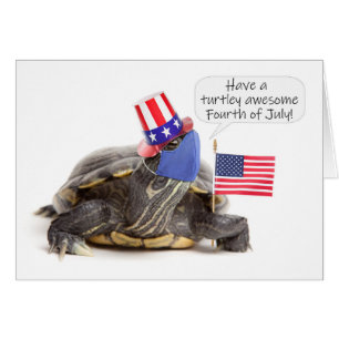 Happy Fourth of July Turtle in Face Mask Humor Cards