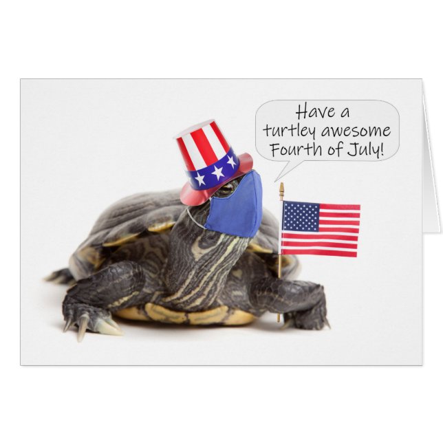 Happy Fourth of July Turtle in Face Mask Humor Cards (Front Horizontal)