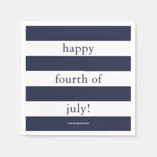 Happy Fourth of July with Name and Blue Stripes Napkins