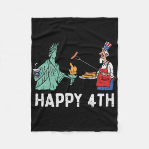 Happy Fourth Statue Of Liberty Uncle Sam Funny 4th Fleece Blanket