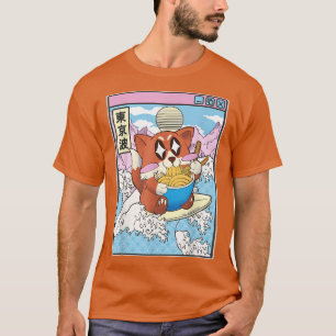Happy Fox Eating Ramen Surfing Japanese Wave Anime T-Shirt