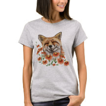 Happy fox in flowers