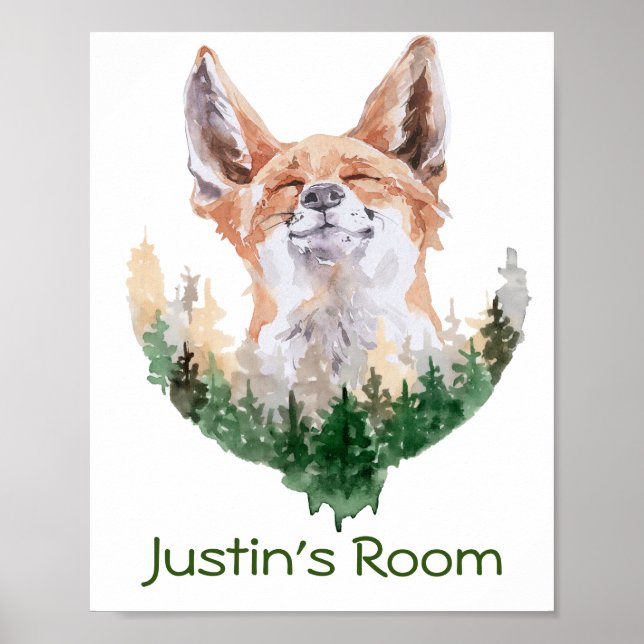 Happy Fox Personalized Child Room Woodland Poster (Front)