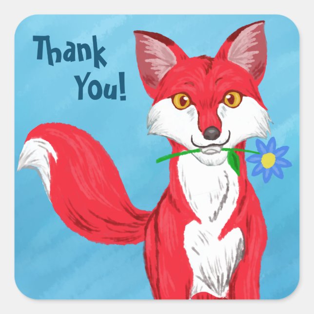 Happy Fox (Thank you!) Square Sticker (Front)