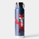Happy Fox Water Bottle<br><div class="desc">This cheerful red fox wants to give you a pretty blue flower!</div>