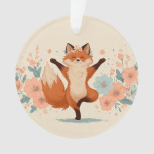 Happy Fox with Flowers – Cute Whimsical Animal Art Ornament