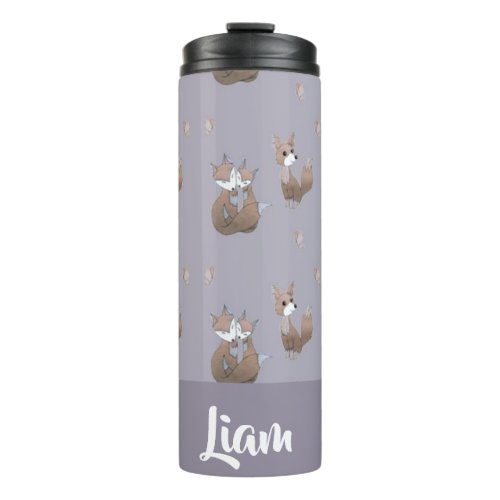 Happy foxes on gray thermal tumbler