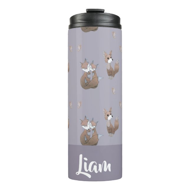 Happy foxes on gray thermal tumbler (Front)