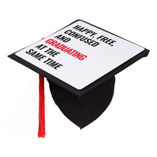 Happy Free Confused and Graduating Red 22 Inspired Graduation Cap Topper