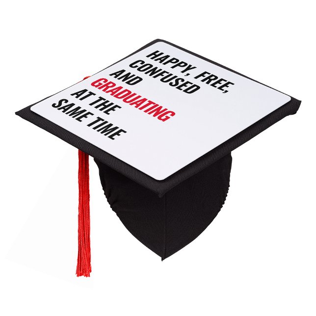Happy Free Confused and Graduating Red 22 Inspired Graduation Cap Topper (Happy, Free, Confused and Graduating at the Same Time Graduation Cap Topper)