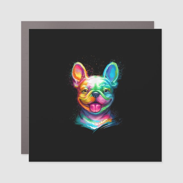 happy french bulldog smiling face gift car magnet (Front)