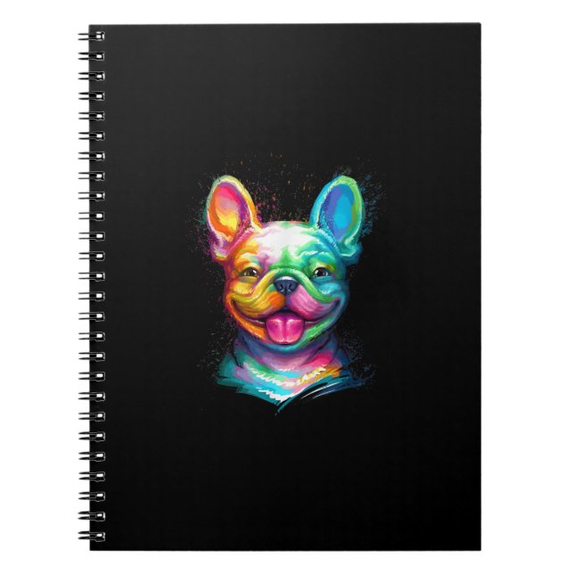 happy french bulldog smiling face gift notebook (Front)