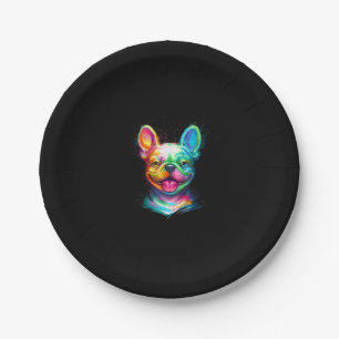 Happy French Bulldog Smiling Face Paper Plates