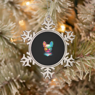 Happy French Bulldog Smiling Face Snowflake Pewter Christmas Ornament
