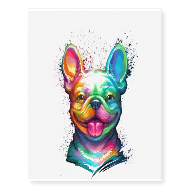 Happy French Bulldog Smiling Face Temporary Tattoos (Front)
