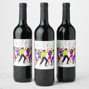 Happy Friends Dancing Party Celebration Wine Label