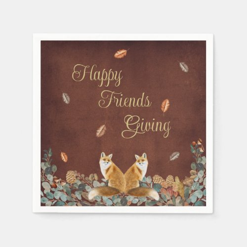 Happy Friends Giving Foxes in Fall Foliage Napkins