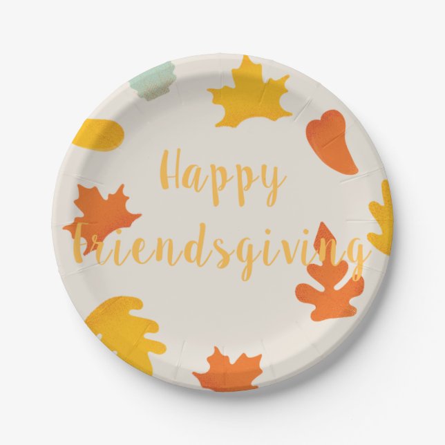 Happy Friends Giving Party Holiday Paper Plates (Front)