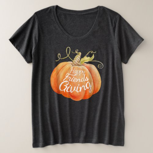 Happy friends giving pumpkin watercolor plus size T_Shirt