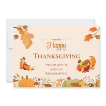 Happy Friendsgiving colorful leaves pumpkins Food