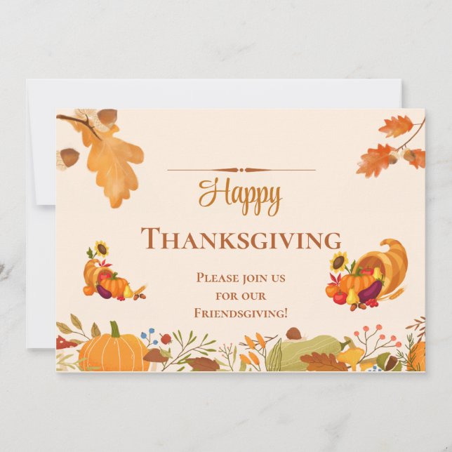 Happy Friendsgiving colorful leaves pumpkins Food Invitation (Front)