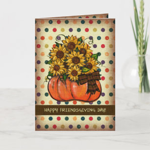 Happy Friendsgiving Day! Pumpkin and Sunflowers Letterpress Thank You Card