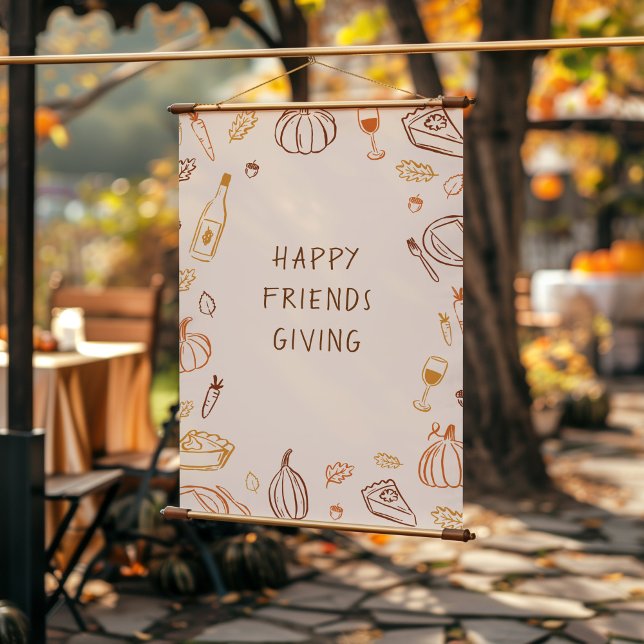 Happy Friendsgiving Fall Doodles Welcome Sign (happy friendsgiving welcome sign with whimsical hand-drawn fall doodles)