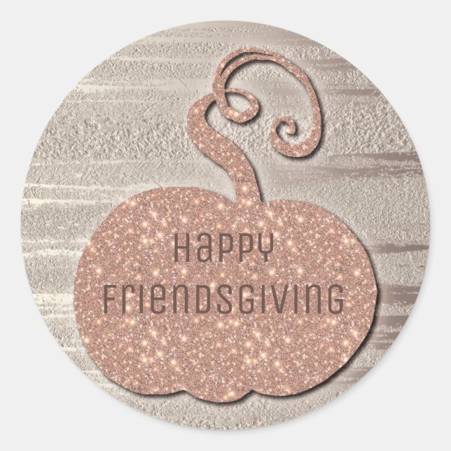 Happy Friendsgiving Faux Rose Gold Pumplkin Classic Round Sticker (Front)