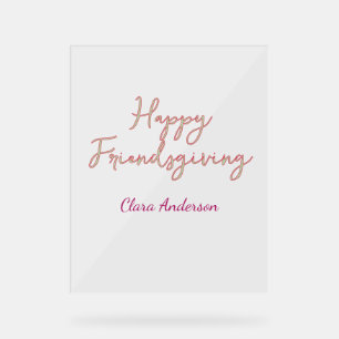 Happy friendsgiving pink green name date stylish Acrylic Sign