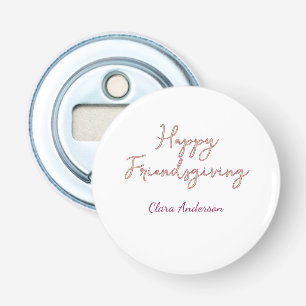 Happy friendsgiving pink green name date stylish Bottle Opener