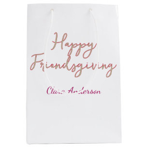  Happy friendsgiving pink green name date stylish  Medium Gift Bag